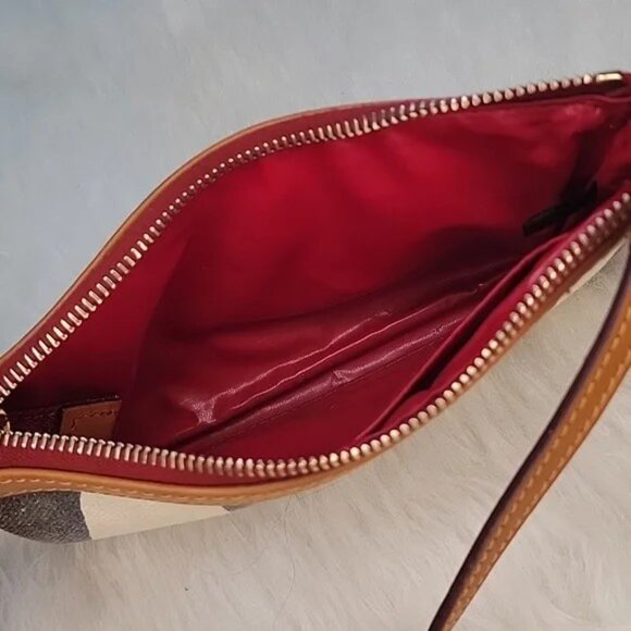 DOONEY‎ & BOURKE Zebra Print Canvas Natural Leather Boho Preppy Wallet Wristlet